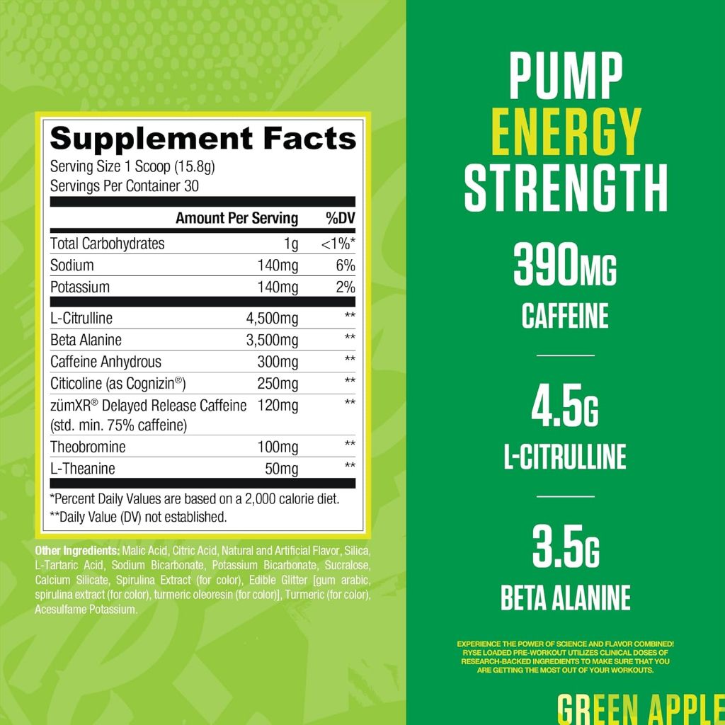 Ryse Loaded Pre V3, High-Stim Pre-Workout for Clean Energy & Focus, Focus & Pump Formula, 30 Servings