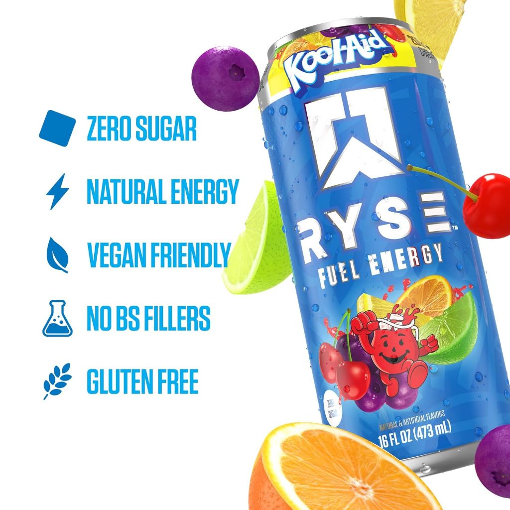 RYSE Fuel Energy Drink, Clean Energy No Crash, Zero Sugar & Vegan, Smooth Energy Boost, 473ml, 3-12pcs