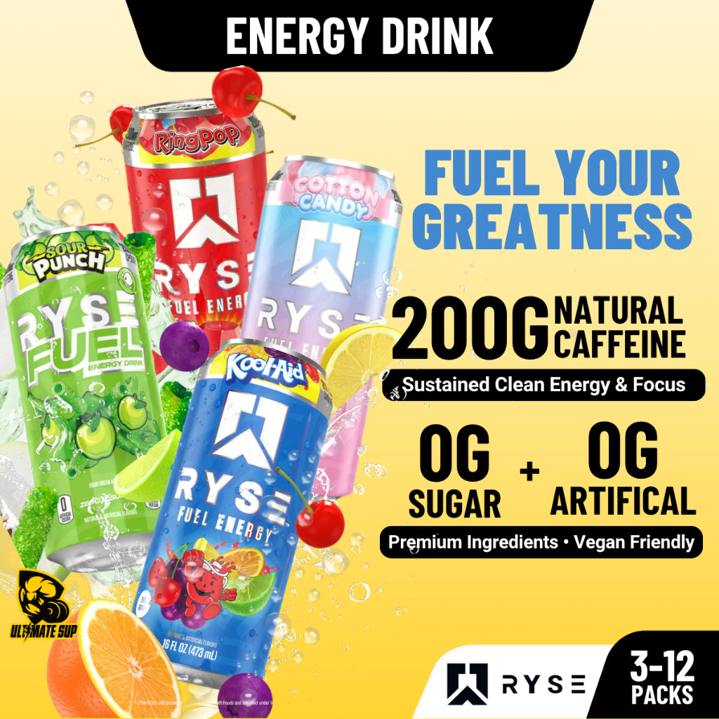 RYSE Fuel Energy Drink, Clean Energy No Crash, Zero Sugar & Vegan, Smooth Energy Boost, 473ml, 3-12pcs