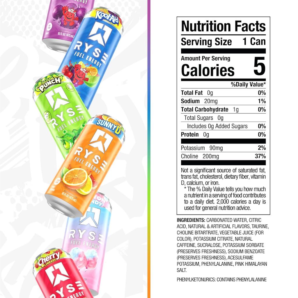 RYSE Fuel Energy Drink, Clean Energy No Crash, Zero Sugar & Vegan, Smooth Energy Boost, 473ml, 3-12pcs