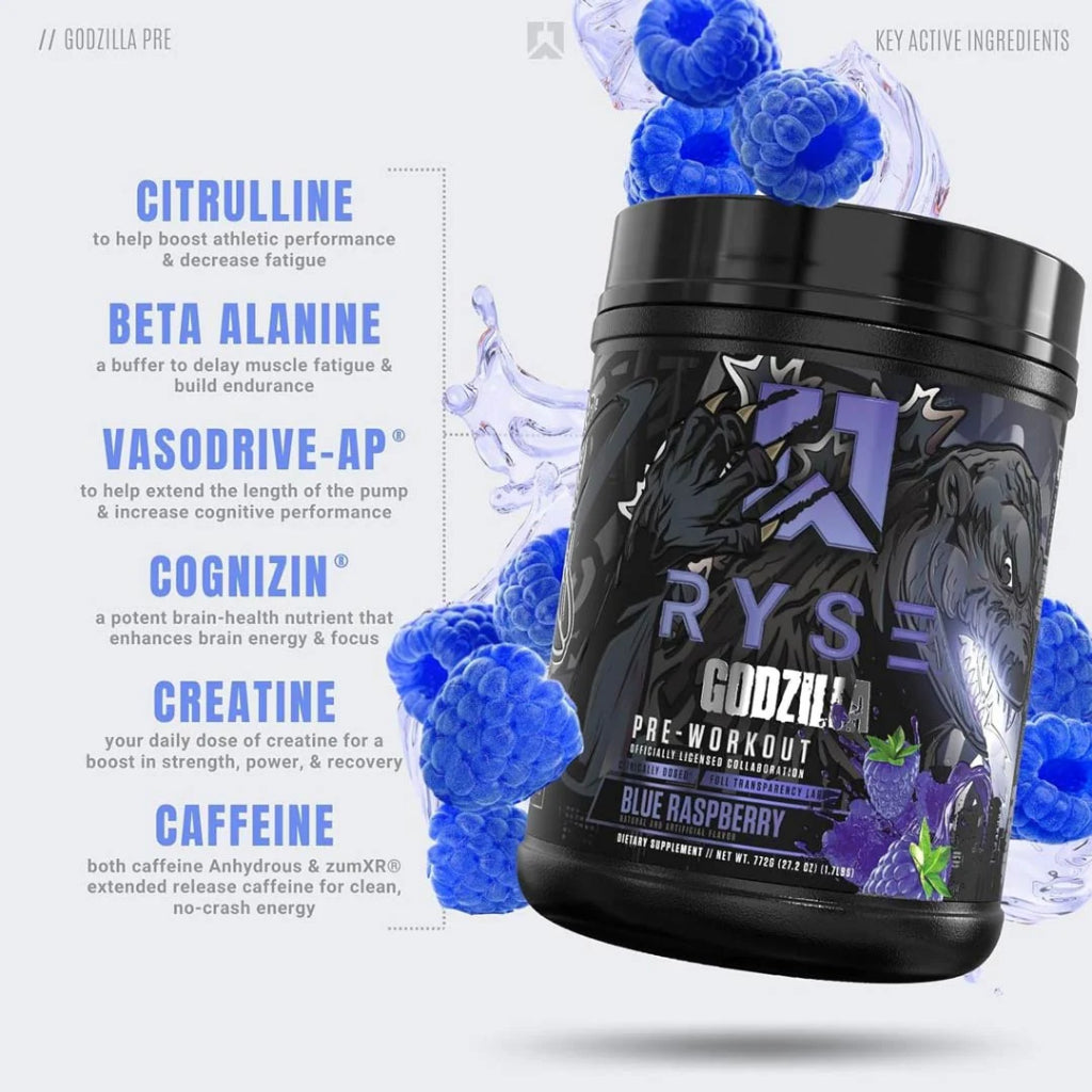 RYSE Godzilla Pre-Workout V3, Massive Pump & Explosive Power, Extreme Energy & Strength, 20-40sers