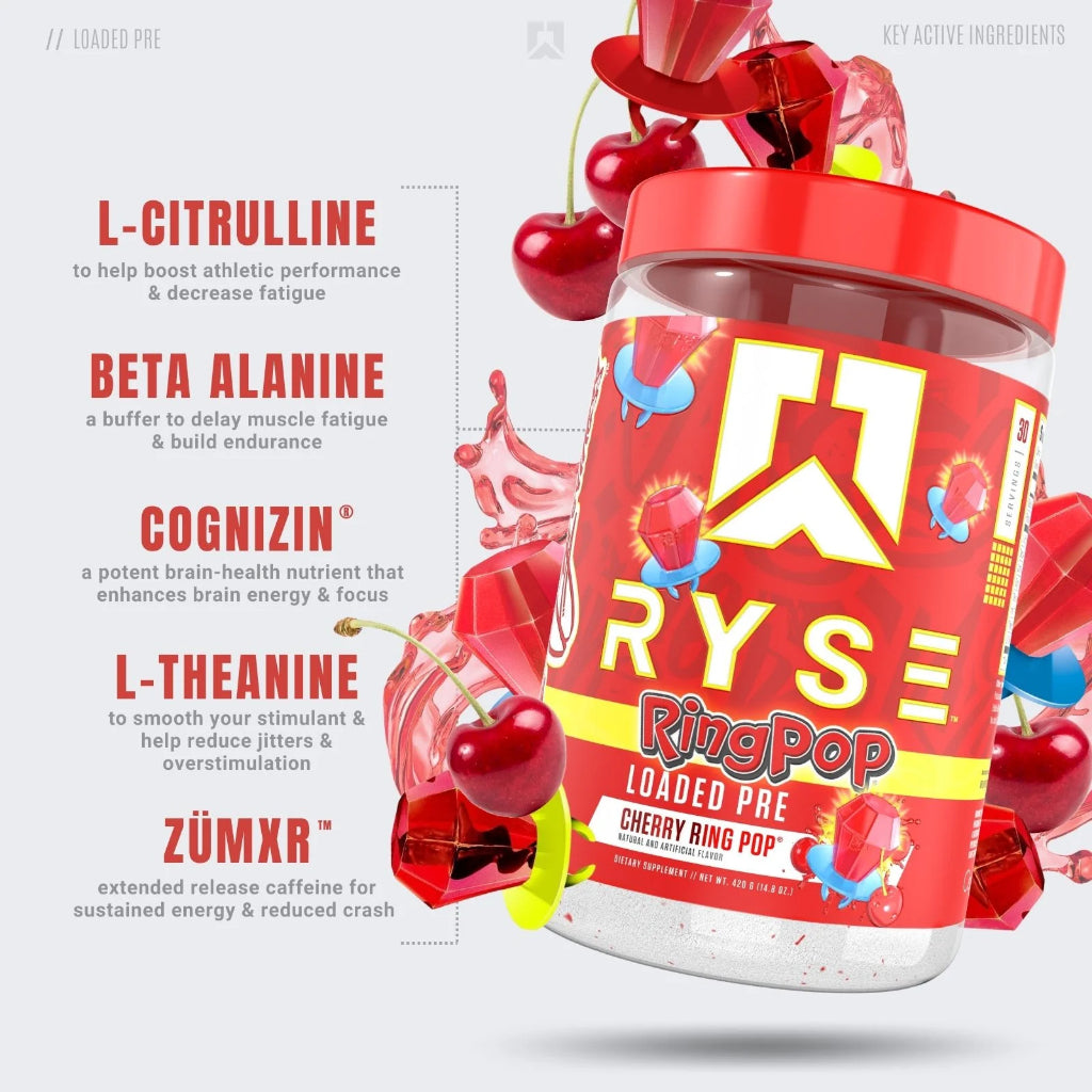 Ryse Loaded Pre V3, High-Stim Pre-Workout for Clean Energy & Focus, Focus & Pump Formula, 30 Servings