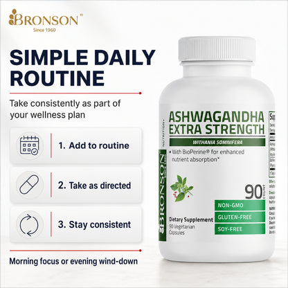 Bronson, Ashwagandha Extra Strength 90/120 Capsules Calm, 90cap