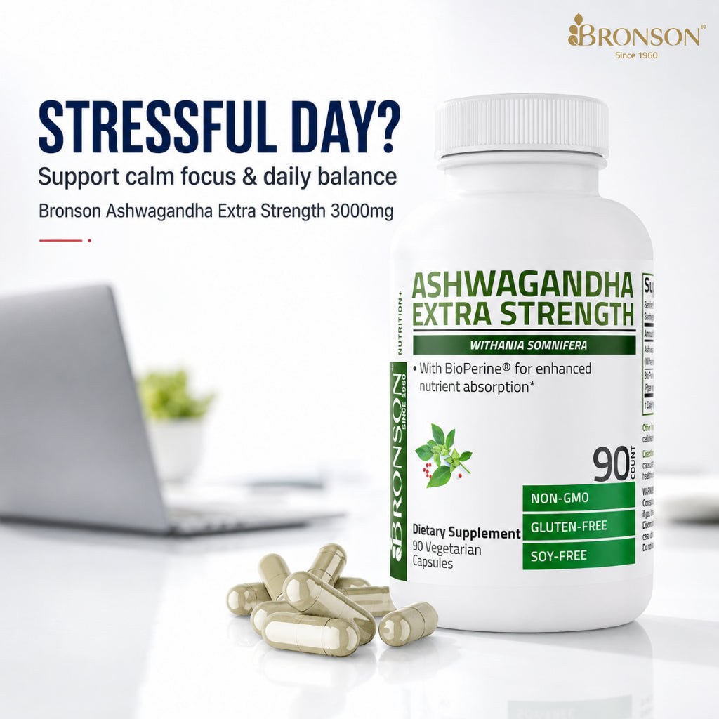 Bronson, Ashwagandha Extra Strength 90/120 Capsules Calm, 90cap