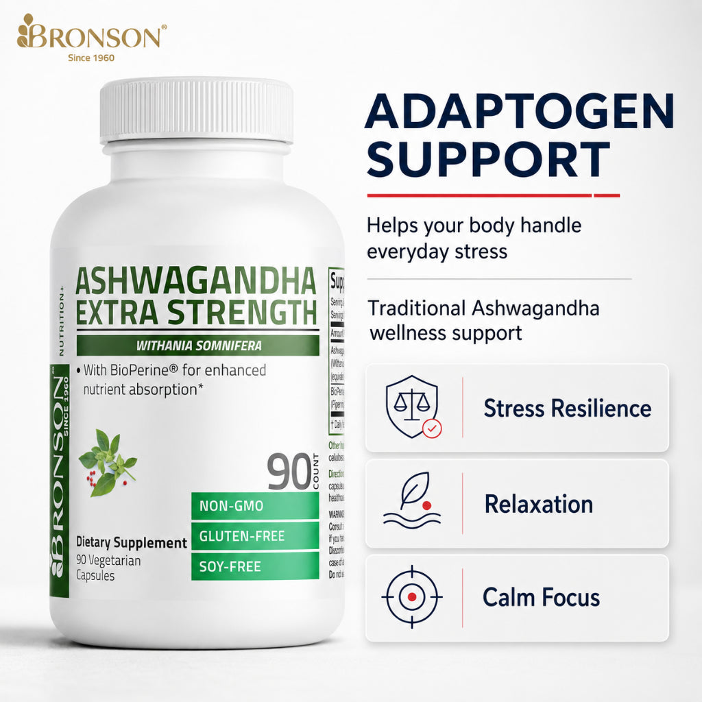 Bronson, Ashwagandha Extra Strength 90/120 Capsules Calm, 90cap