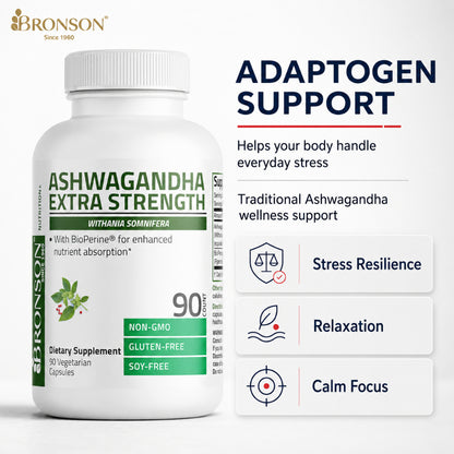 Bronson, Ashwagandha Extra Strength 90/120 Capsules Calm, 90cap