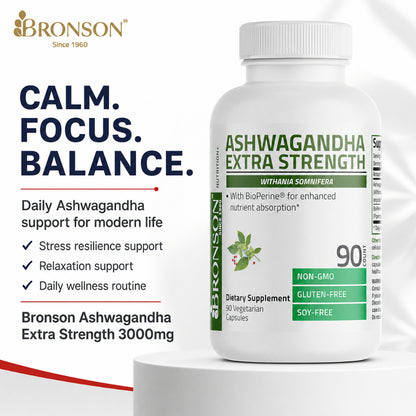 Bronson, Ashwagandha Extra Strength 90/120 Capsules Calm, 90cap