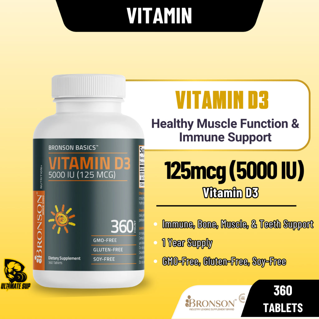 Bronson, Vitamin D3 5000iu 125mcg Healthy Muscle, 360Tablets