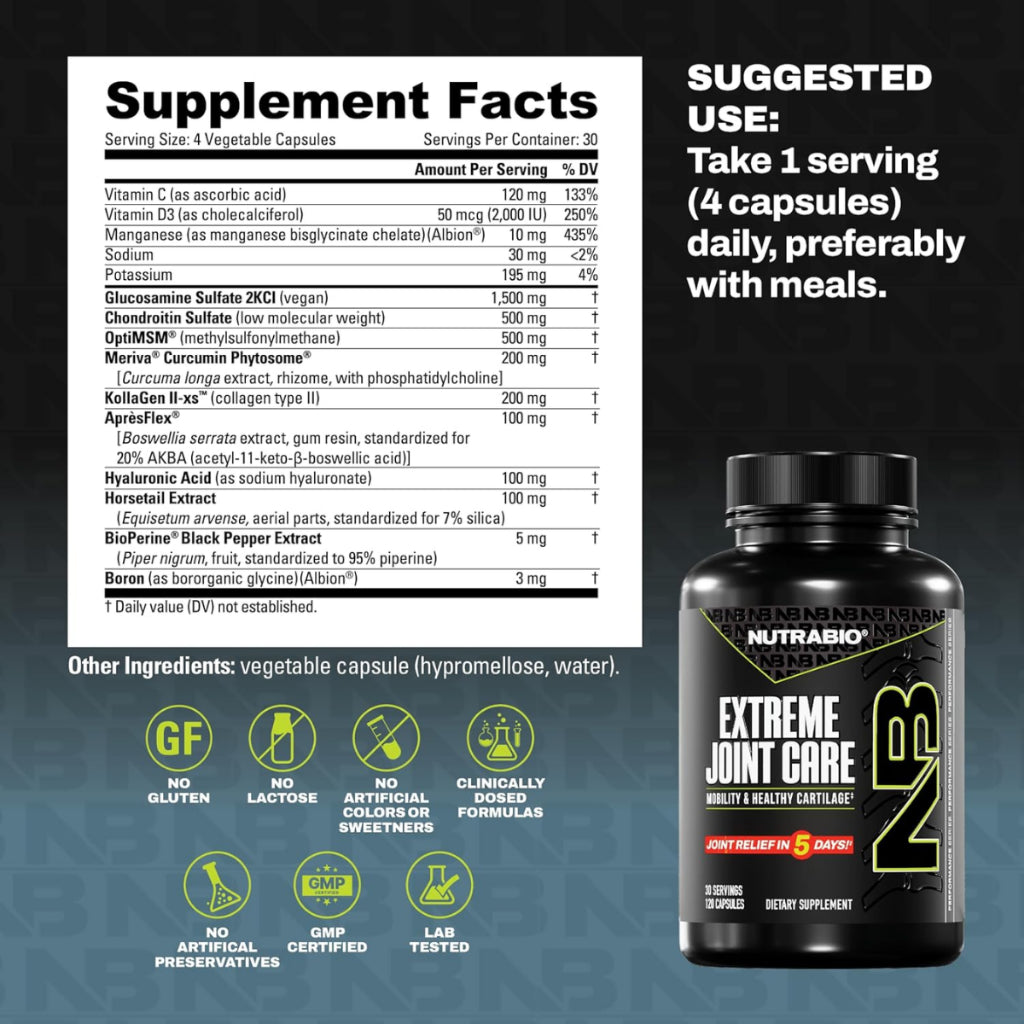 NutraBio, Extreme Joint Care Supports Joints Mobility, 120caps