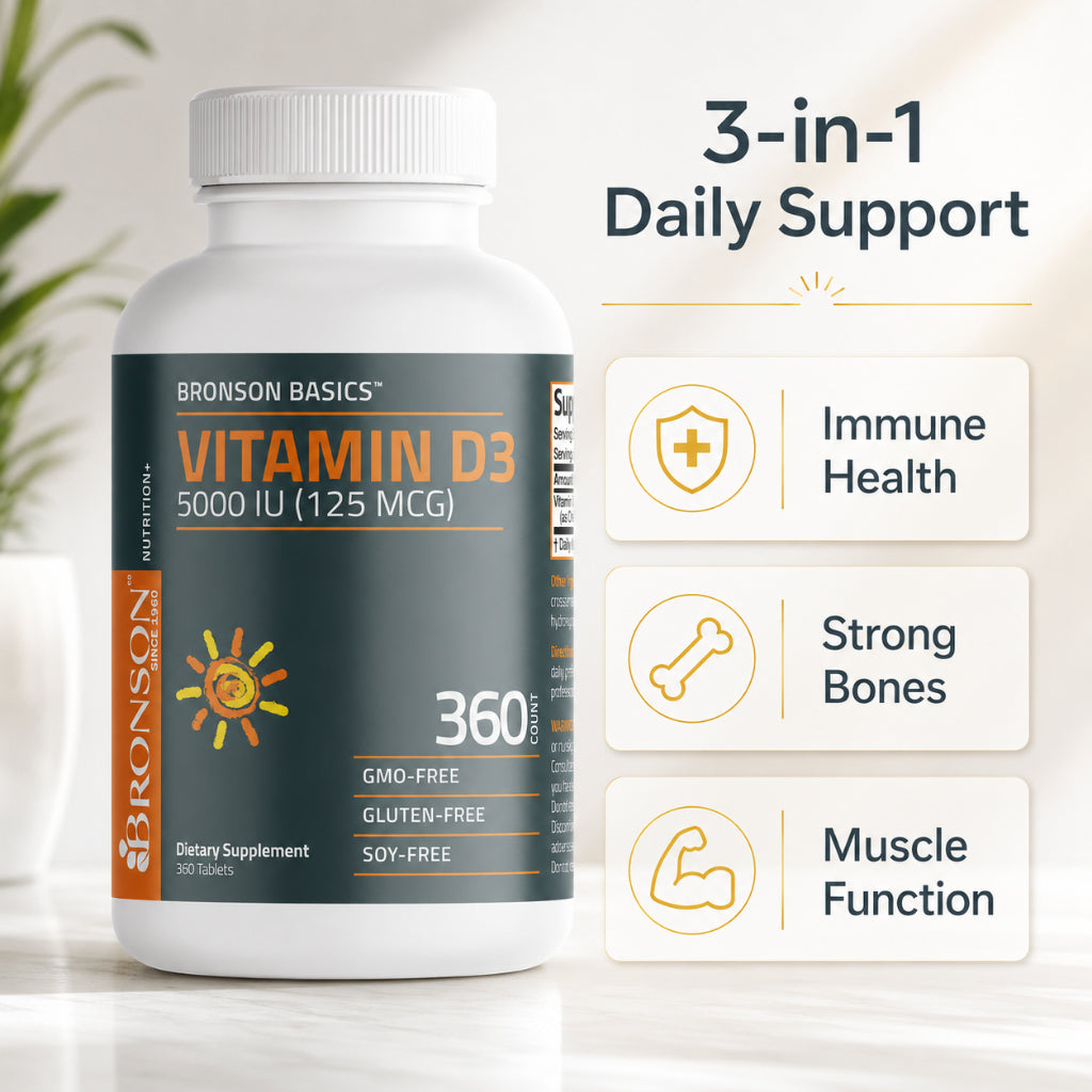 Bronson, Vitamin D3 5000iu 125mcg Healthy Muscle, 360Tablets