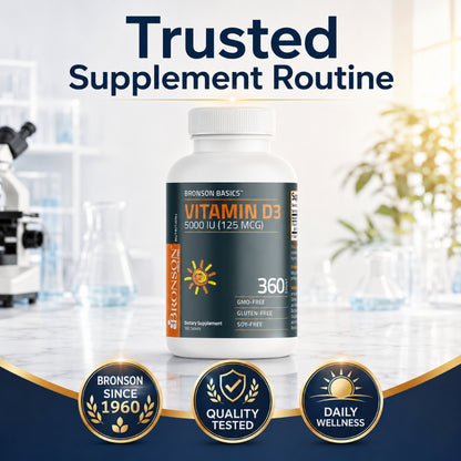 Bronson, Vitamin D3 5000iu 125mcg Healthy Muscle, 360Tablets