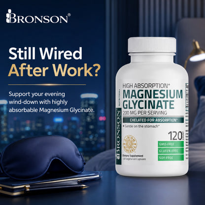 Bronson, Magnesium Glycinate 200 MG per Serving, 200MG
