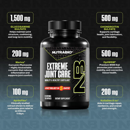 NutraBio, Extreme Joint Care Supports Joints Mobility, 120caps