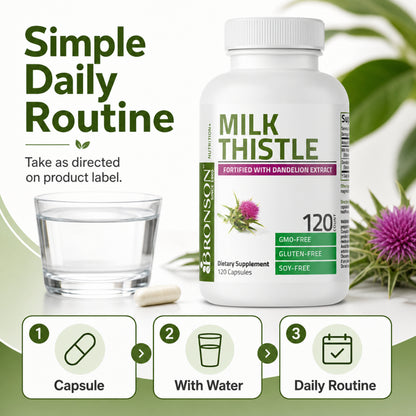 Bronson, Milk Thistle Silymarin Marianum Dandelion Extract, 120cap