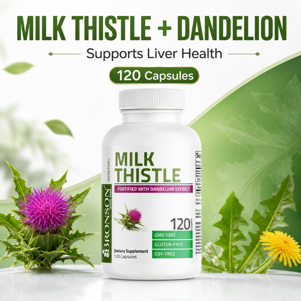 Bronson, Milk Thistle Silymarin Marianum Dandelion Extract, 120cap