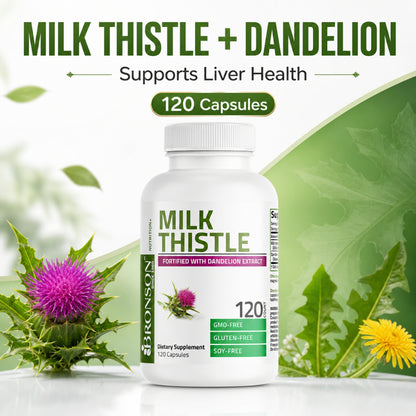 Bronson, Milk Thistle Silymarin Marianum Dandelion Extract, 120cap