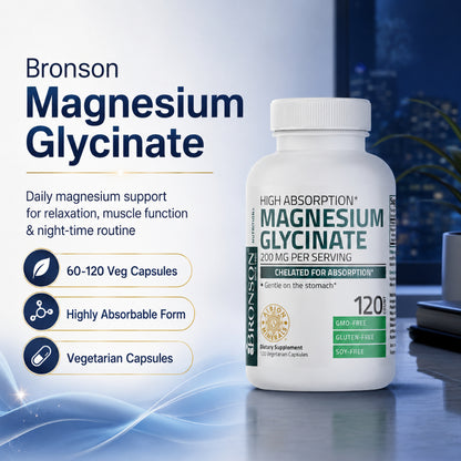 Bronson, Magnesium Glycinate 200 MG per Serving, 200MG
