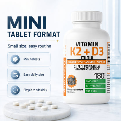 Bronson, Vitamin K2 MK7 Minis with D3, 180tablets