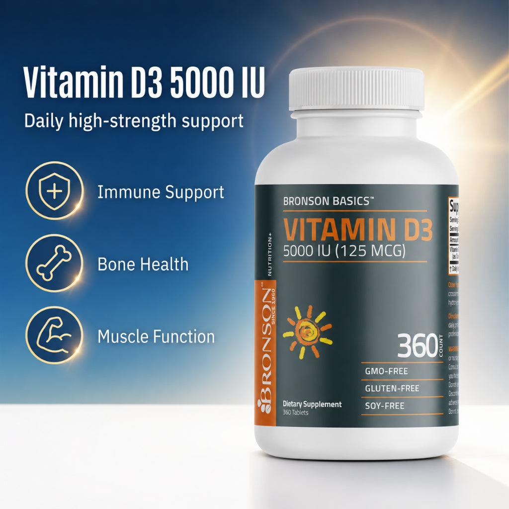 Bronson, Vitamin D3 5000iu 125mcg Healthy Muscle, 360Tablets
