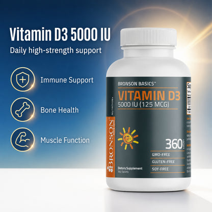 Bronson, Vitamin D3 5000iu 125mcg Healthy Muscle, 360Tablets