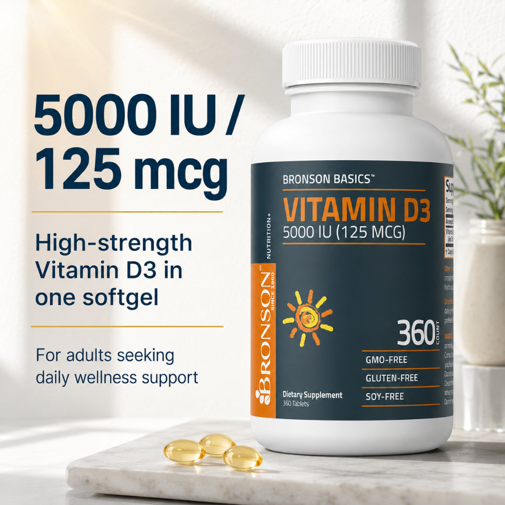 Bronson, Vitamin D3 5000iu 125mcg Healthy Muscle, 360Tablets