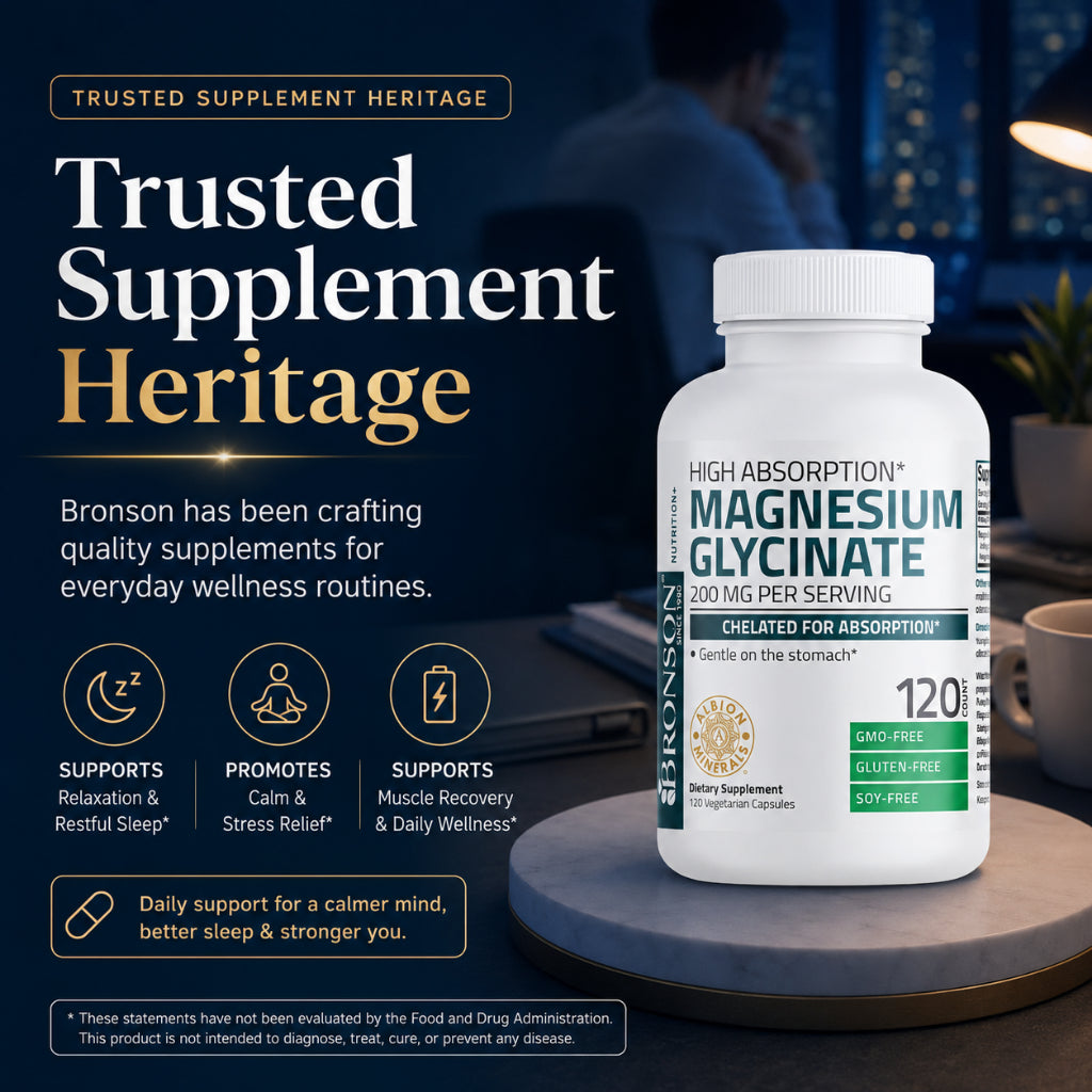 Bronson, Magnesium Glycinate 200 MG per Serving, 200MG