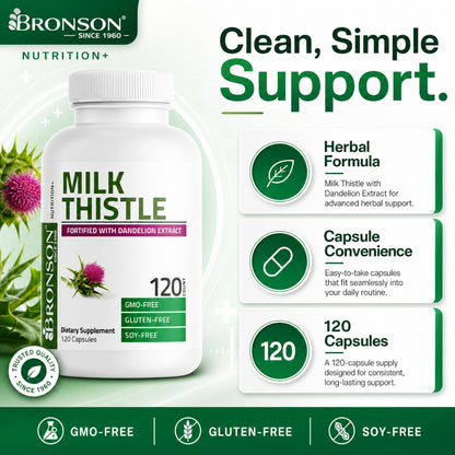 Bronson, Milk Thistle Silymarin Marianum Dandelion Extract, 120cap