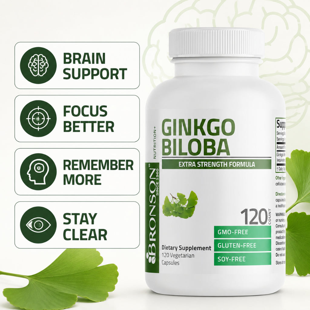 Bronson, Ginkgo Biloba Extra Strength Supports Brain, 250cap