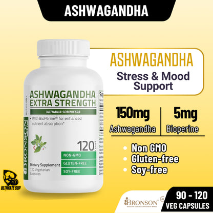 Bronson, Ashwagandha Extra Strength 90/120 Capsules Calm, 90cap