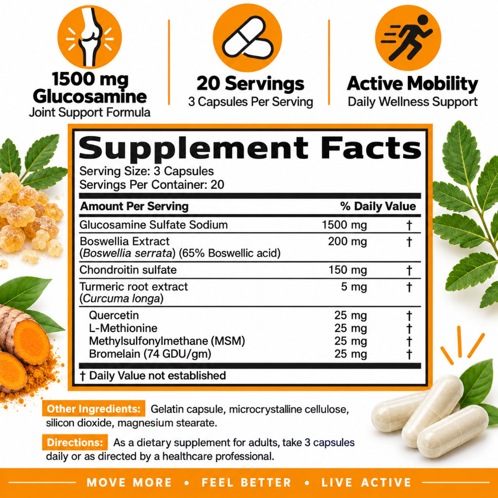 Bronson, Glucosamine Chondroitin Turmeric MSM Capsules Joint, 90cap