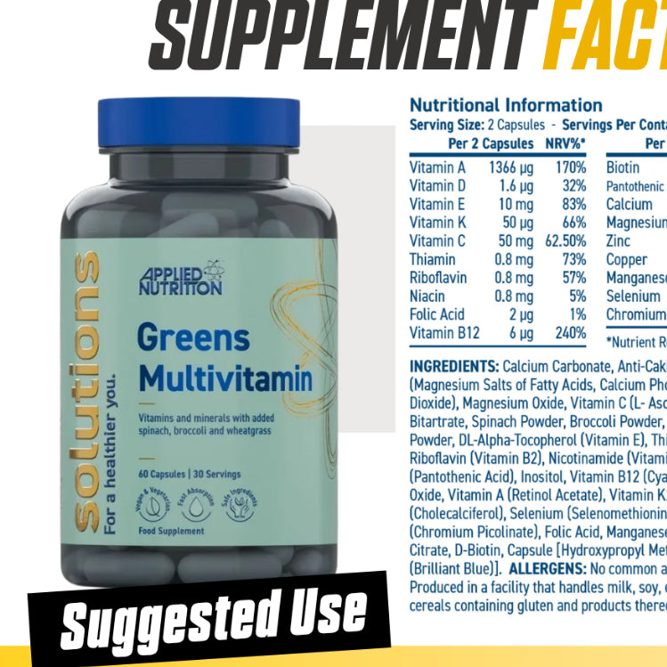 Applied Nutrition, Greens Multivitamin Capsules Daily Greens Essential, 60cap