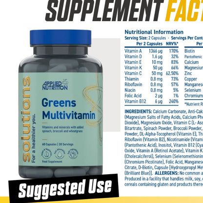 Applied Nutrition, Greens Multivitamin Capsules Daily Greens Essential, 60cap