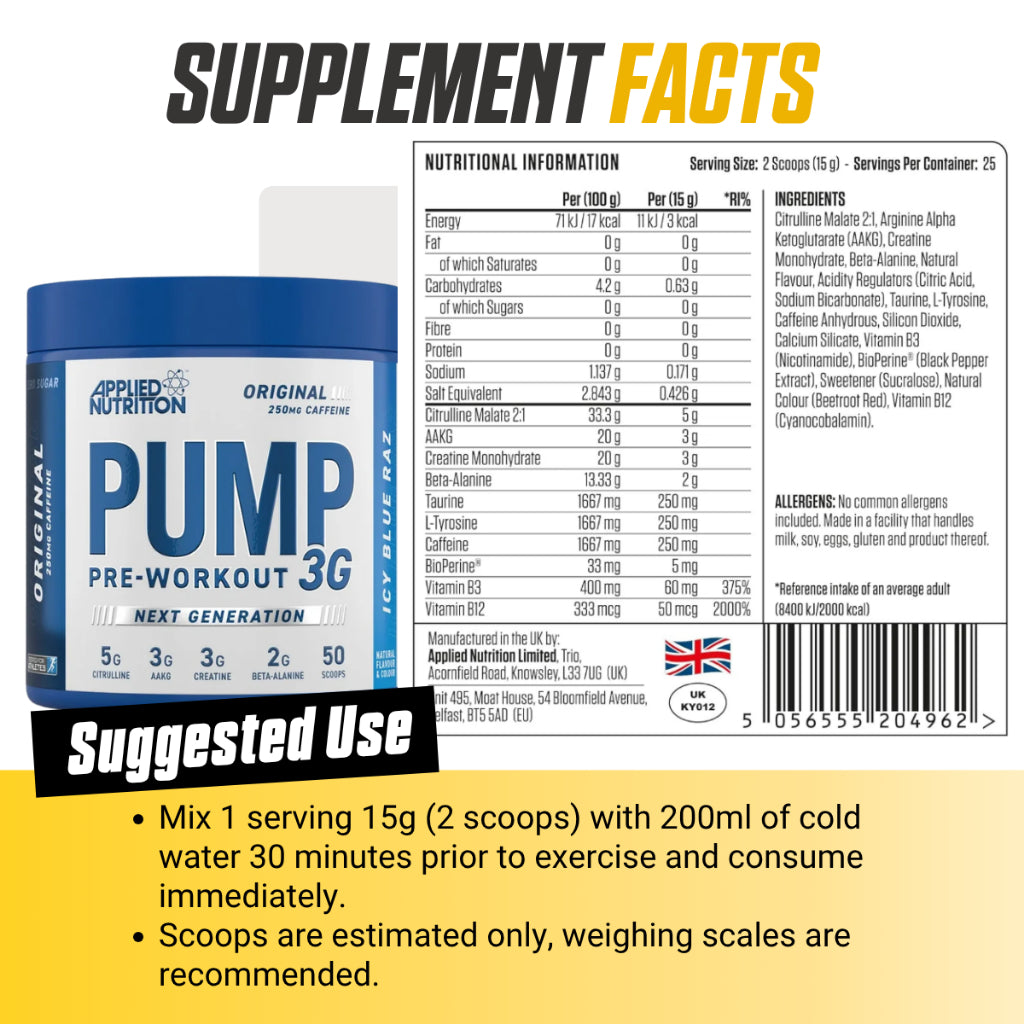 Applied Nutrition, PUMP Pre-Workout Pump Support Energy Focus, 3G