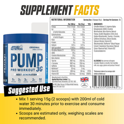 Applied Nutrition, PUMP Pre-Workout Pump Support Energy Focus, 3G