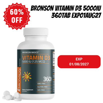 Bronson, Vitamin D3 5000iu 125mcg Healthy Muscle, 360Tablets
