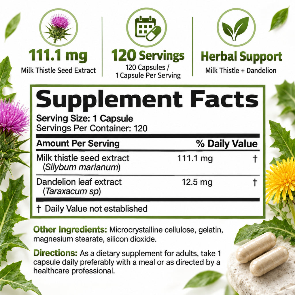 Bronson, Milk Thistle Silymarin Marianum Dandelion Extract, 120cap
