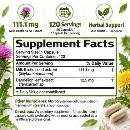 Bronson, Milk Thistle Silymarin Marianum Dandelion Extract, 120cap