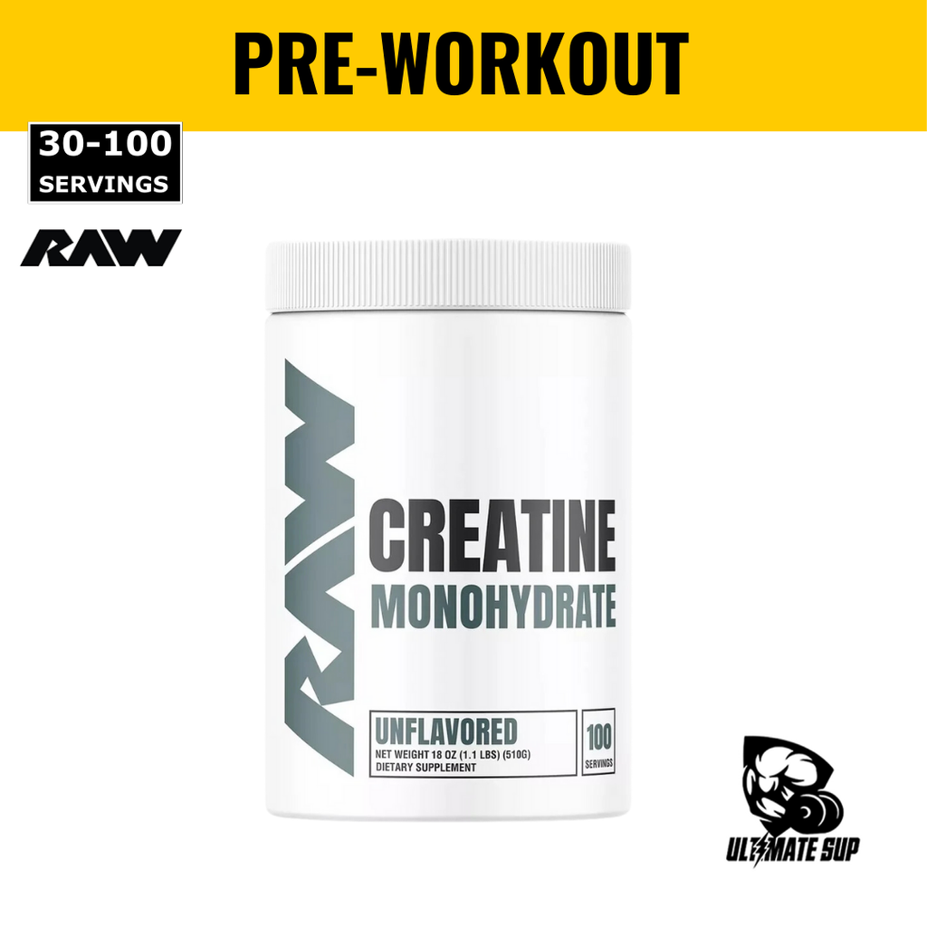 RAW Nutrition Creatine Monohydrate Powder, Build Muscle & Strength, Support Recovery, Unflavored, 30-100 Servings - THUMB