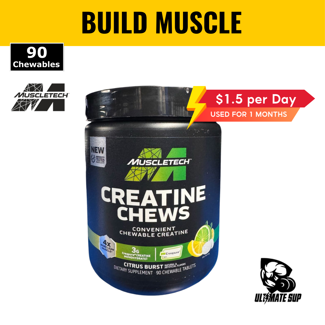 MuscleTech Creatine Chews, Creapure Creatine Monohydrate, Enhanced Performance, Citrus Burst, 90 Tablets - Ultimate Sup Singapore