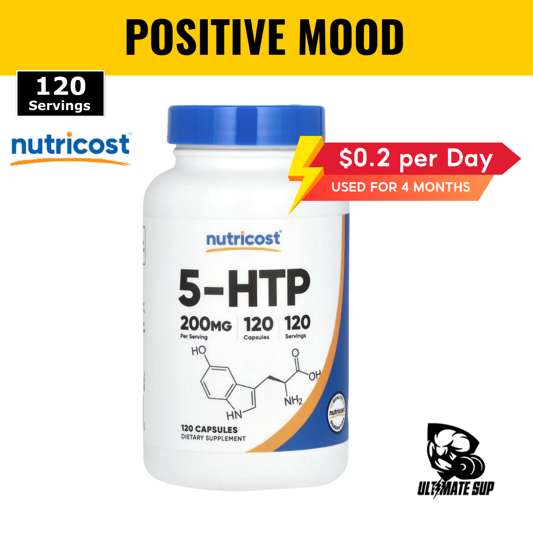 Nutricost, 5-HTP, Enhances Mood, Improve Sleep Quality, 200 mg, 120 Capsules - Ultimate Sup Singapore