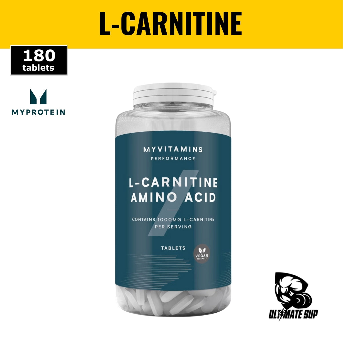 Myprotein L-Carnitine Tablets, 1000mg of Carnitine, Support Fat Burning, Muscle Recovery, 180 tablets, 90 sers - Ultimate Sup Singapore