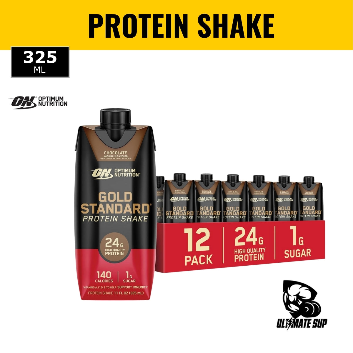 Optimum Nutrition, Gold Standard Protein Shake, 24g Protein, Ready to Drink, Gluten Free, Various Flavors, 4-12 cans - Ultimate Sup Singapore