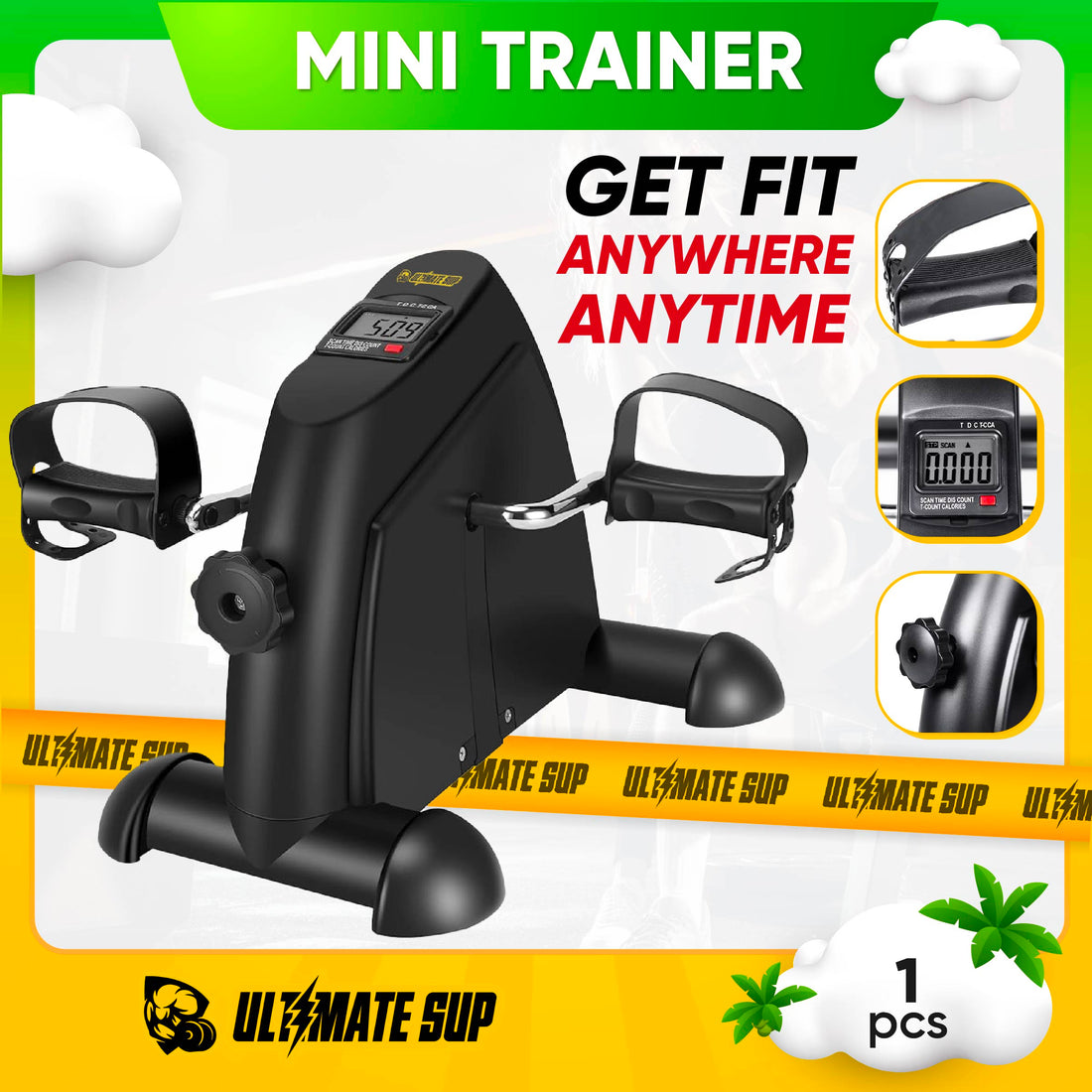 Ultimate Sup, Mini Pedal Exercise Bike, Trainer Arm/Leg Physical Therapy Fitness Cycle Indoor Cycling Bikes LCD Display - Ultimate Sup Singapore