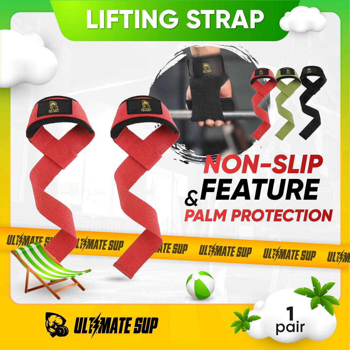 Ultimate Sup Lifting Straps Strength, Gym Fitness Lifting Straps Training Exercise Non-Slip Weightlifting Strap - Ultimate Sup Singapore