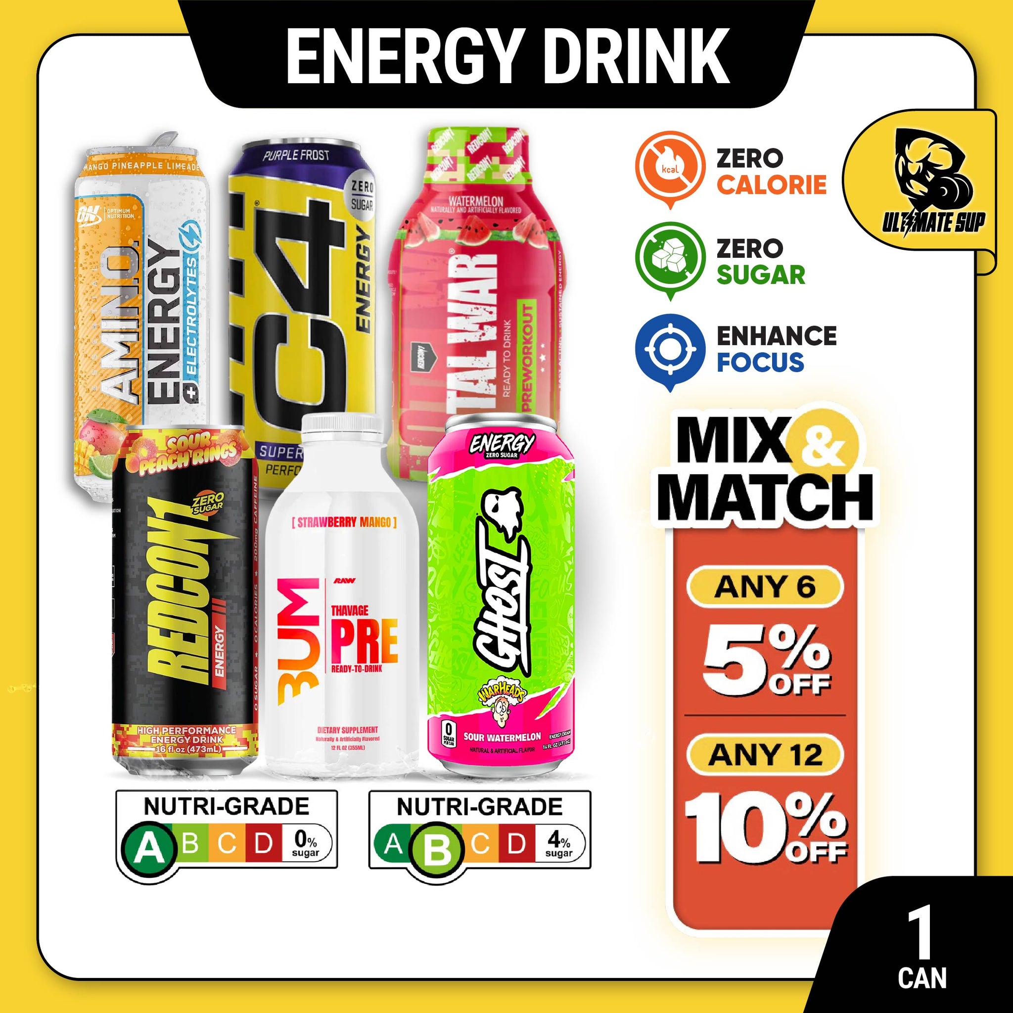 Energy Drink, Various Brands n Flavors, 1 can