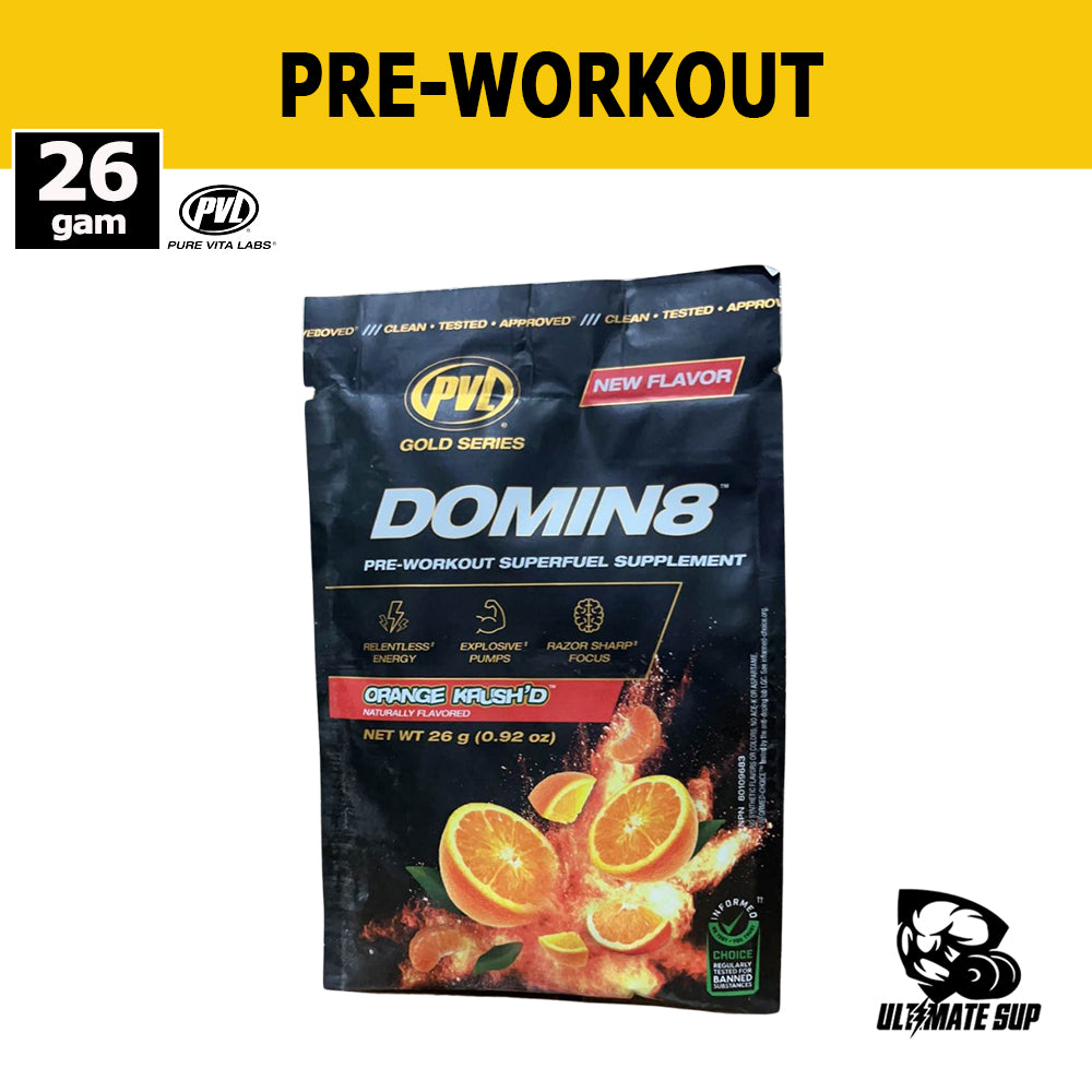 PVL Gold Series Domin8, Orange KRush'd, Pre Workout, Energy booster, 26g Packet - Ultimate Sup Singapore