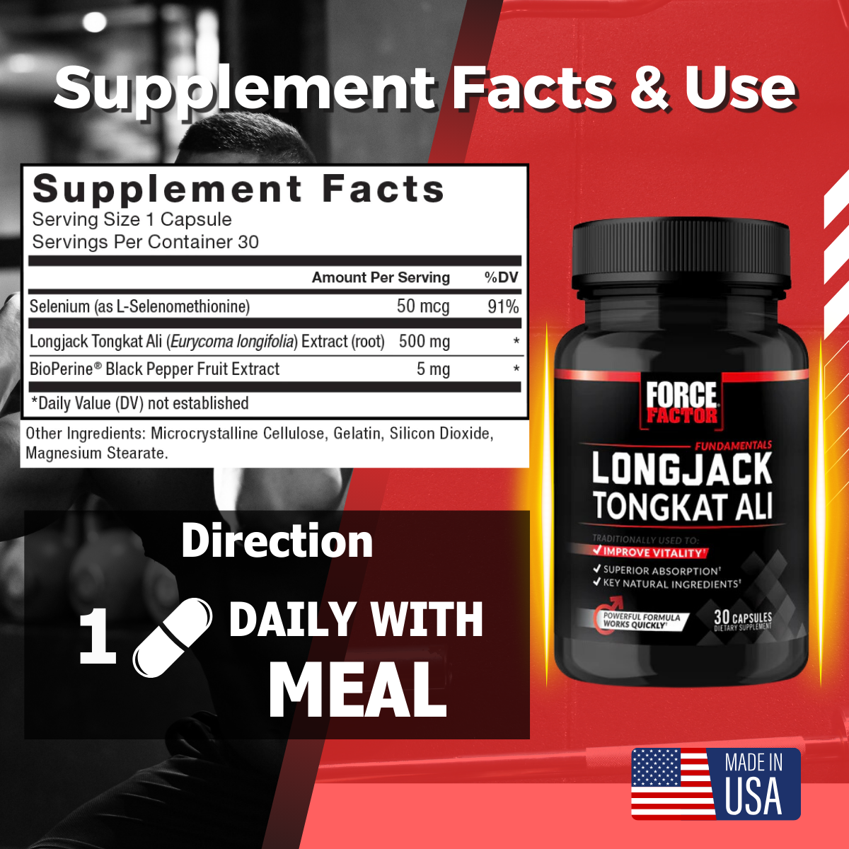 Force Factor, Longjack Tongkat Ali, Support Male Vitality and Improve Drive, Dietary Supplement 500 mg, 30-60 Capsules - Ultimate Sup Singapore