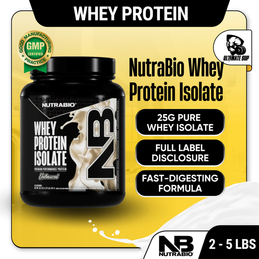 NUTRABIO Whey Protein Isolate Full Label Disclosure Muscle Recovery Protein Powder 2Lb 5Lb