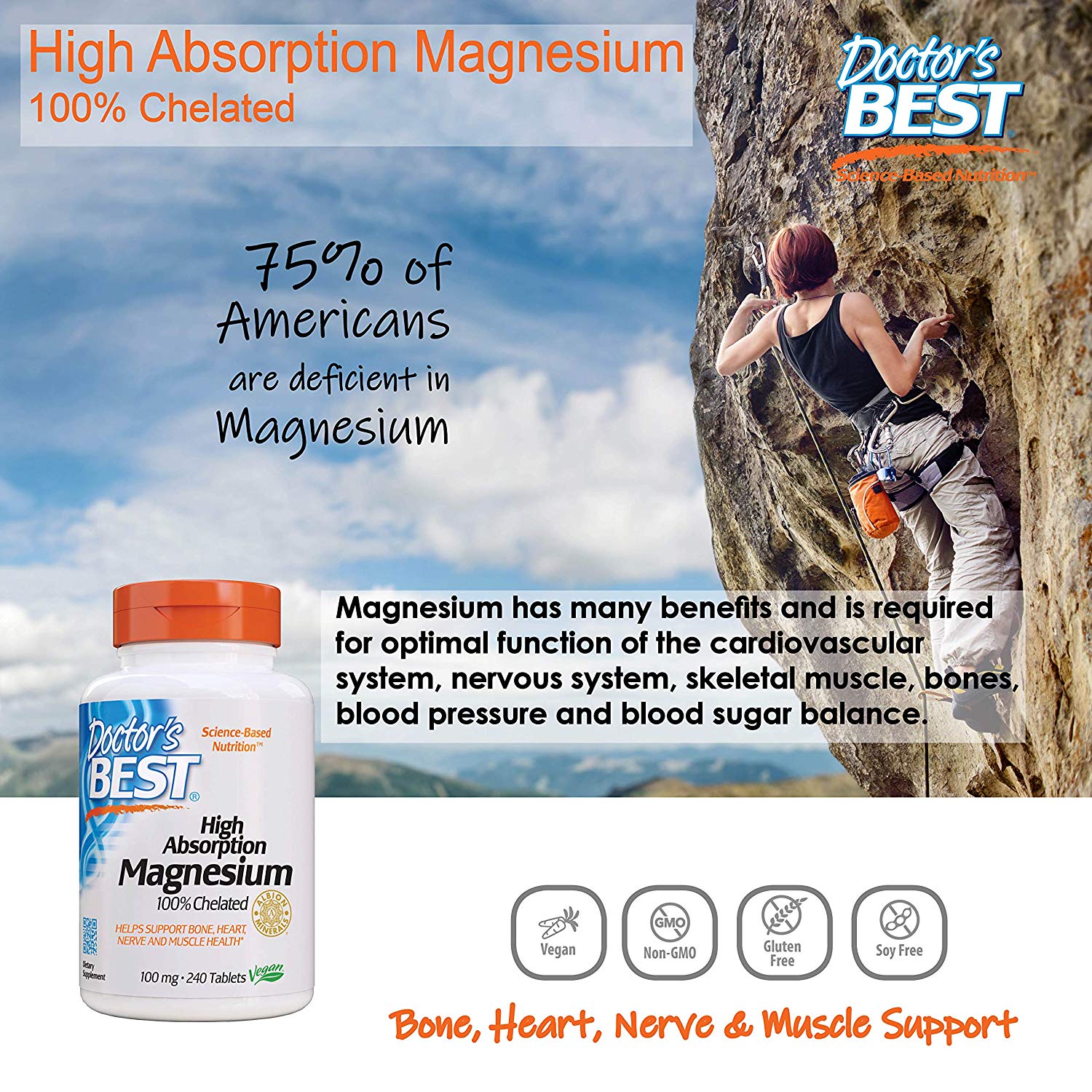 Doctor's Best, Magnesium Glycinate 100mg High Absorption 100% Chelated with Albion Minerals, 120-240 tabs - Ultimate Sup Singapore