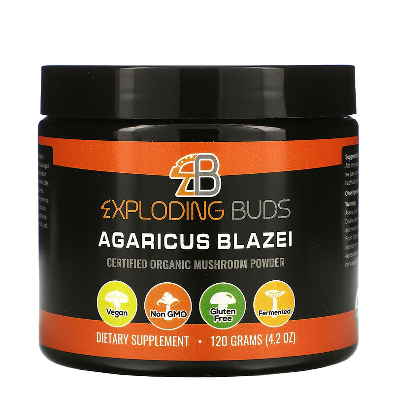 Exploding Buds Agaricus Blazei, Certified Organic Mushroom Powder w Beta Glucans, prebiotics, digestive enzymes 120 g - Ultimate Sup Singapore